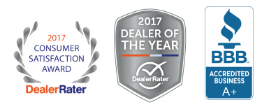 2017 CONSUMER SATISFACTION AWARD Dealer Rater | 2017 DEALER OF THE YEAR Dealer Rater | BBB ACCEPTED BUSINESS A+